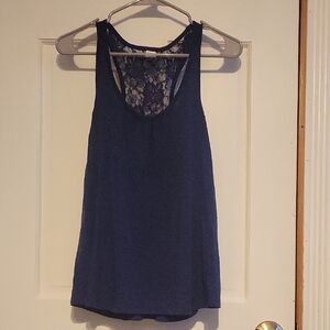 Navy Blue Lace Back Tank Top
